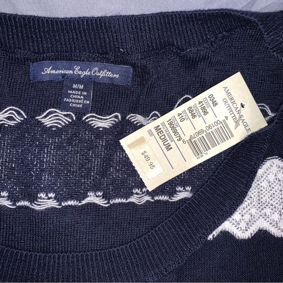 cotton/poly navy with ‘lace’ detail sweater - Picture 2 of 7